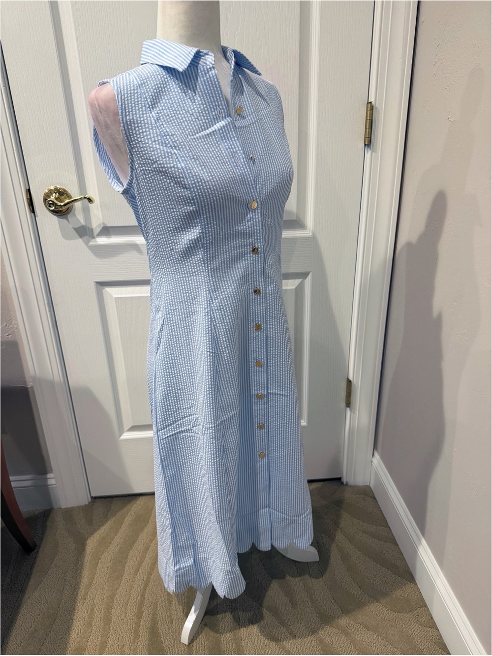 NWOT Pappagallo Light Blue Seersucker Sleeveless Button-Front Dress - Picture 4 of 4